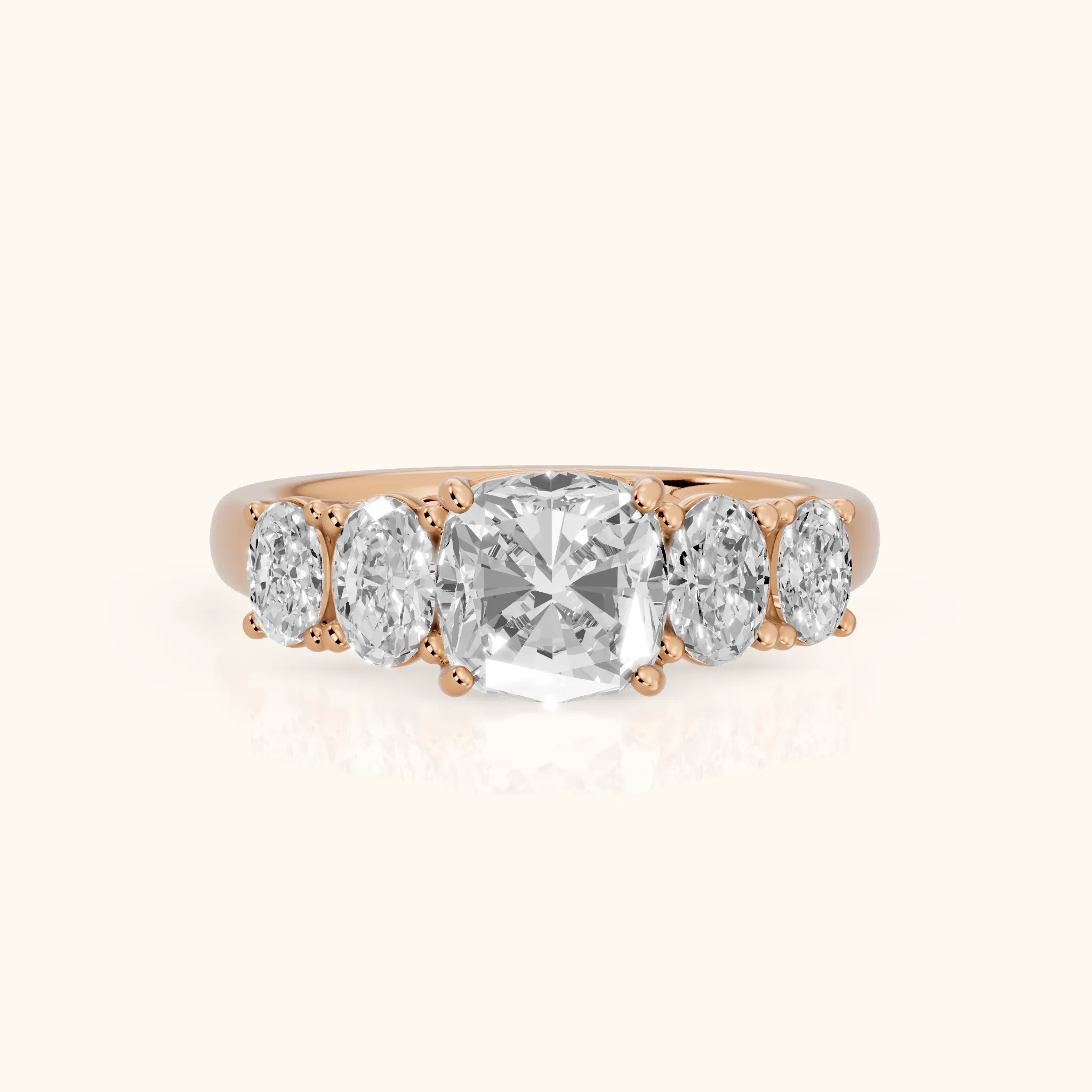 Judith Statement Five-Stone Cushion Diamond Engagement Ring in Rose Gold — view 1