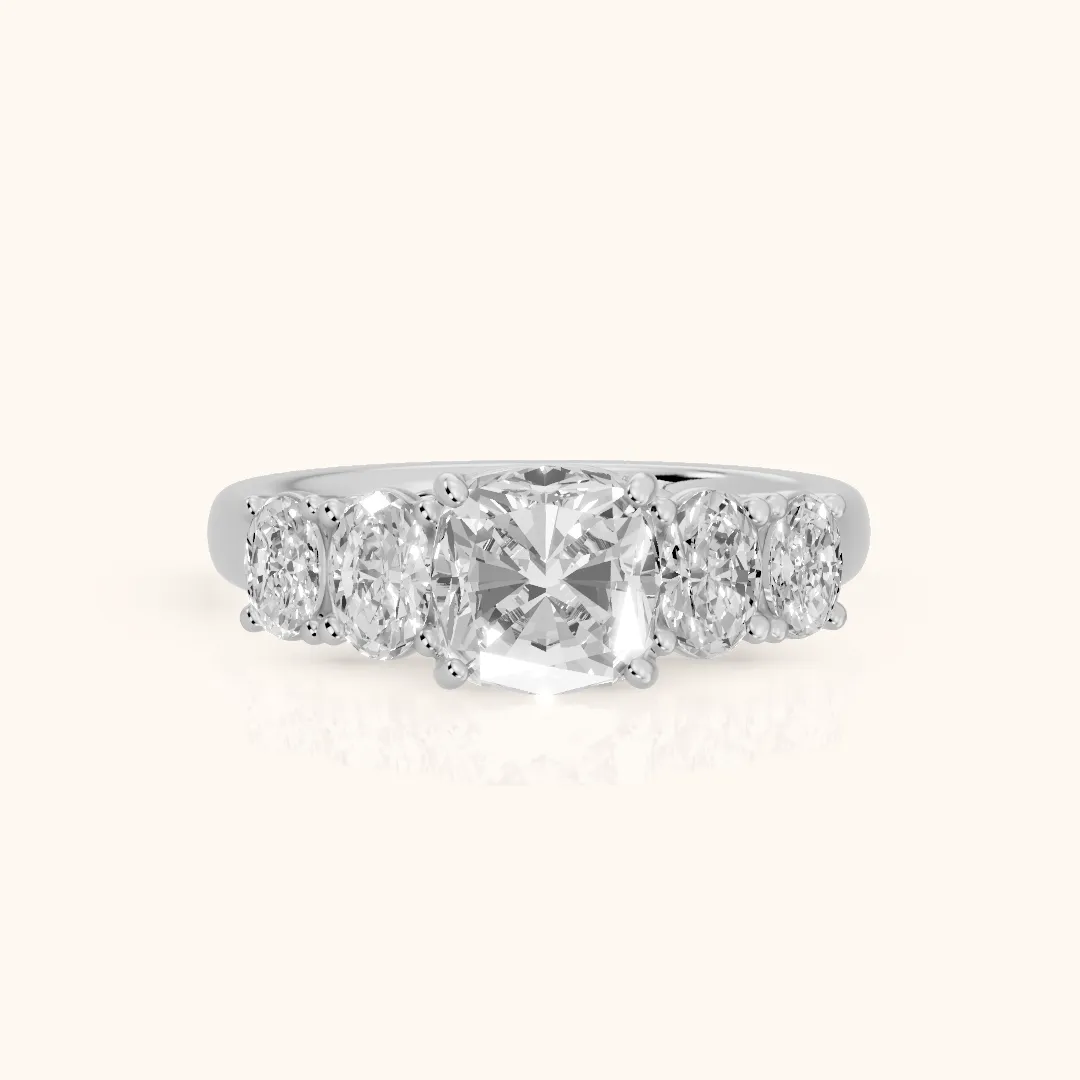 Judith Statement Five-Stone Cushion Diamond Engagement Ring in Silver — view 2