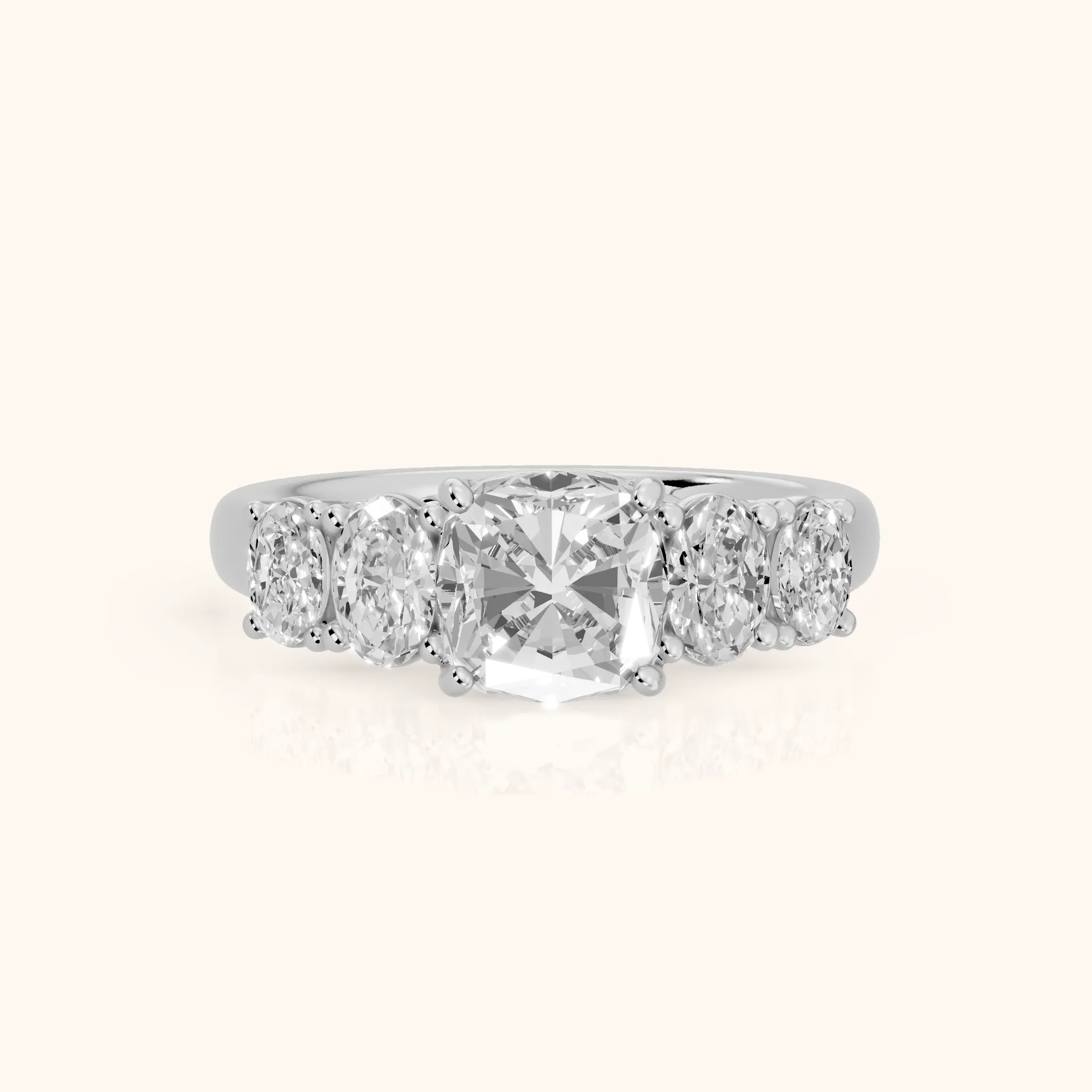 Judith Statement Five-Stone Cushion Diamond Engagement Ring in Silver — view 1