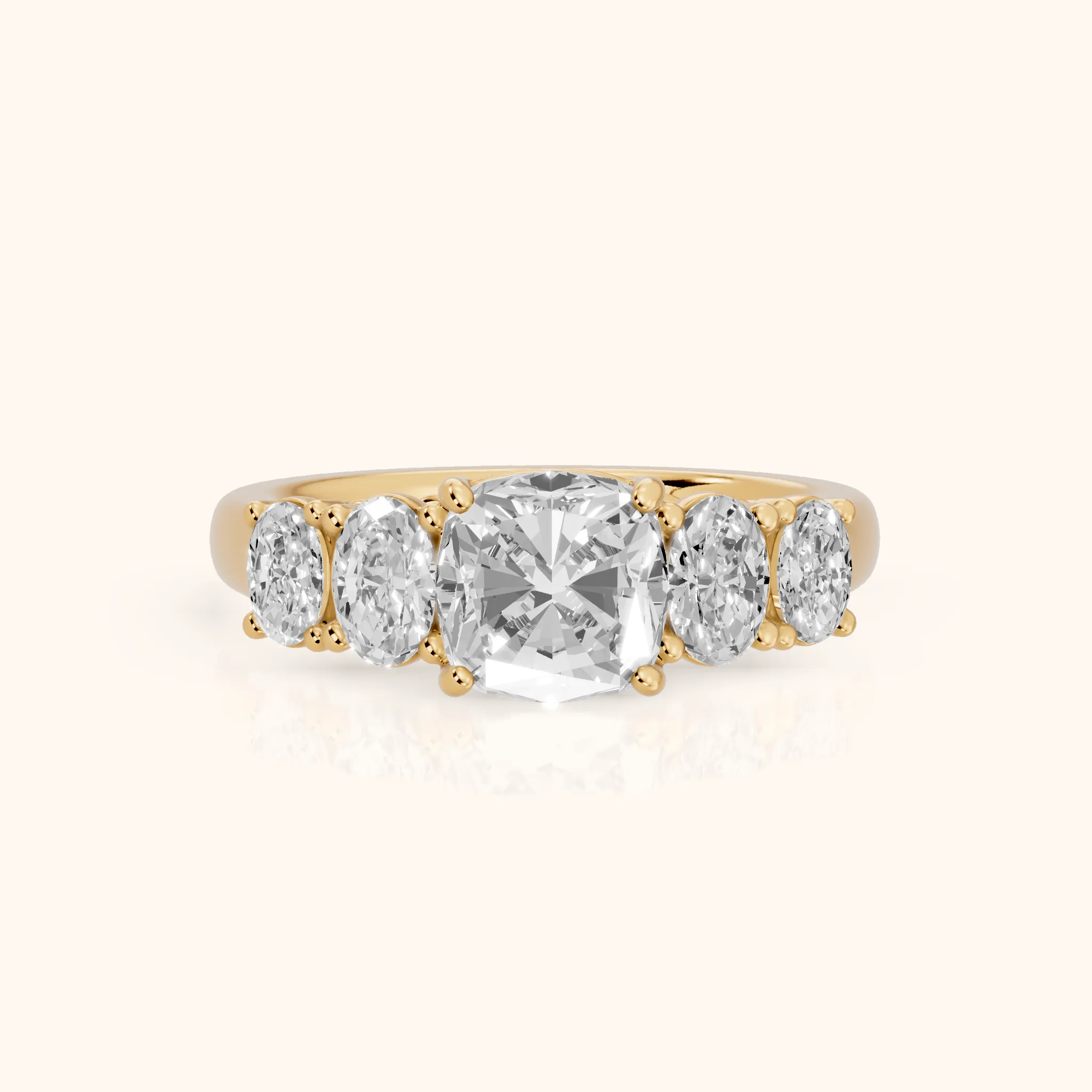 Judith Statement Five-Stone Cushion Diamond Engagement Ring in Yellow Gold — view 1
