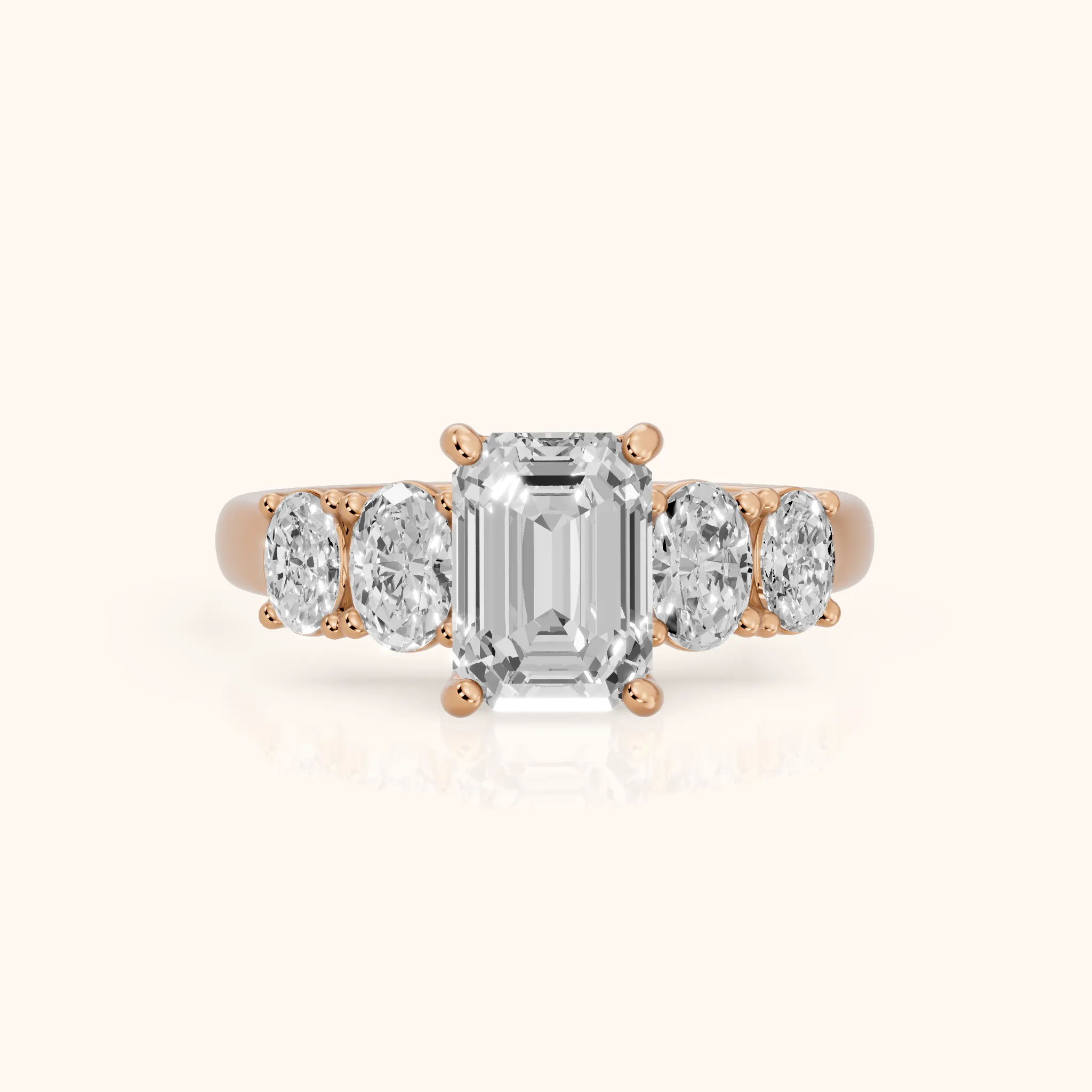 Judith Statement Five-Stone Emerald Diamond Engagement Ring in Rose Gold — view 1