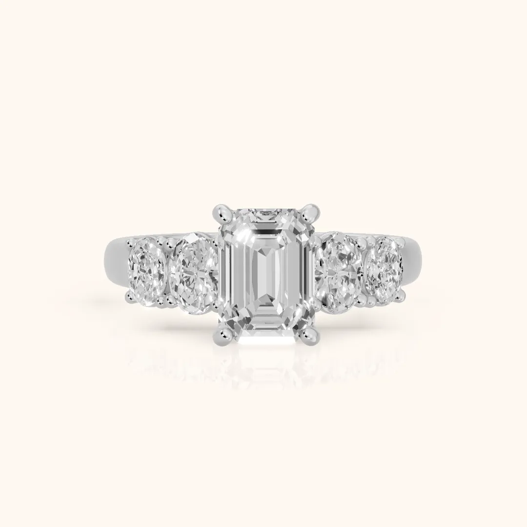 Judith Statement Five-Stone Emerald Diamond Engagement Ring in Silver — view 2