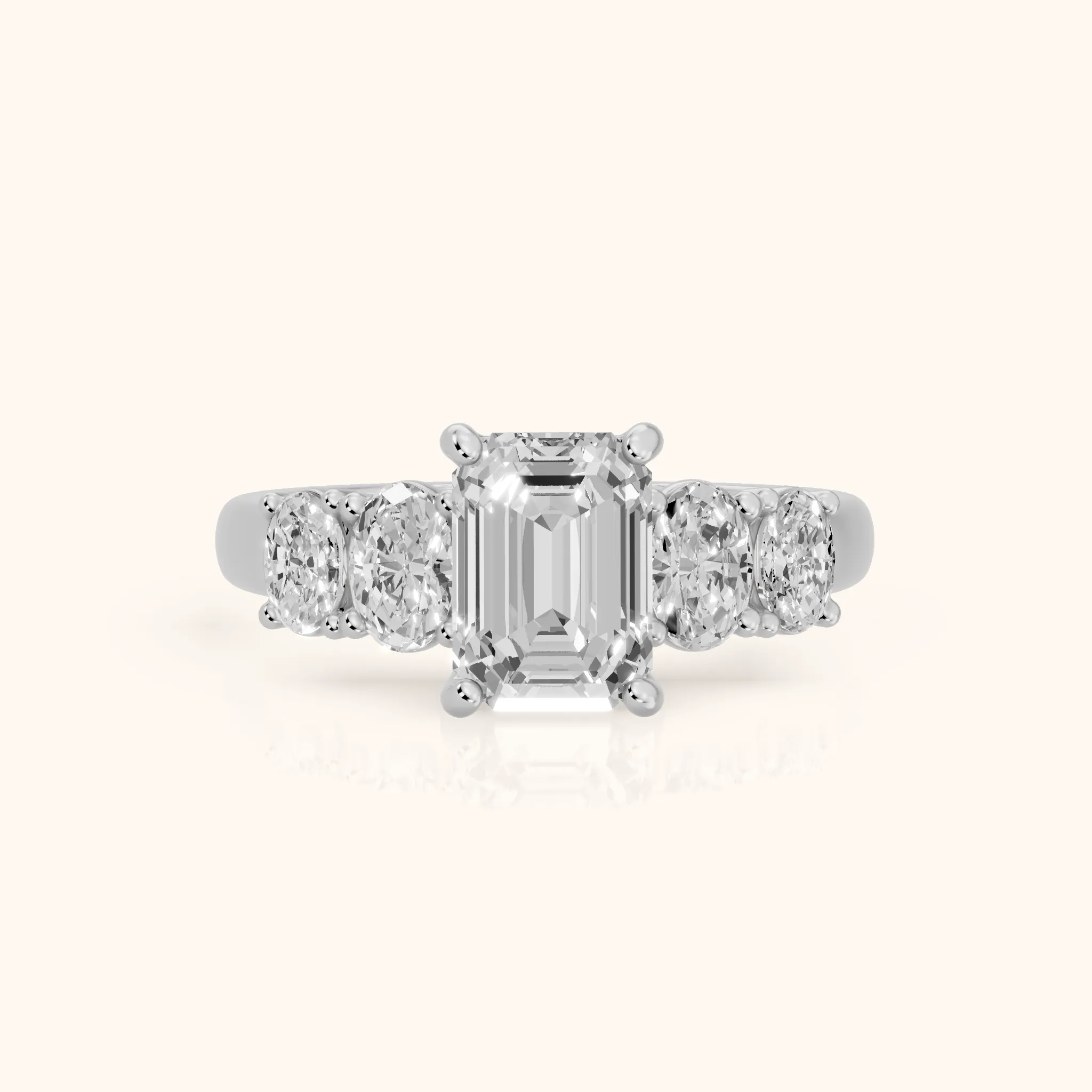 Judith Statement Five-Stone Emerald Diamond Engagement Ring in Silver — view 1