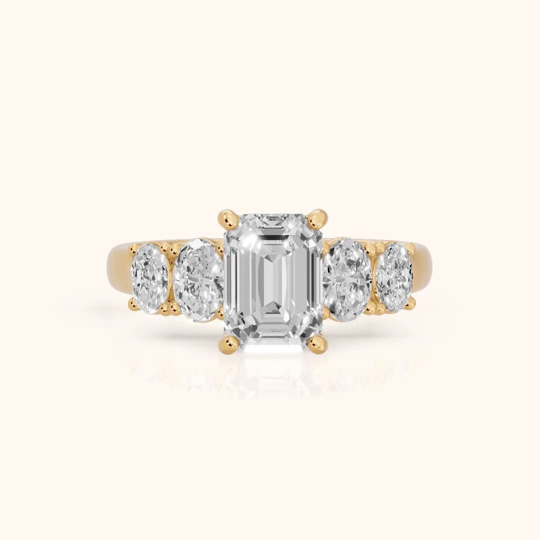 Judith Statement Five-Stone Emerald Diamond Engagement Ring in Yellow Gold — view 2