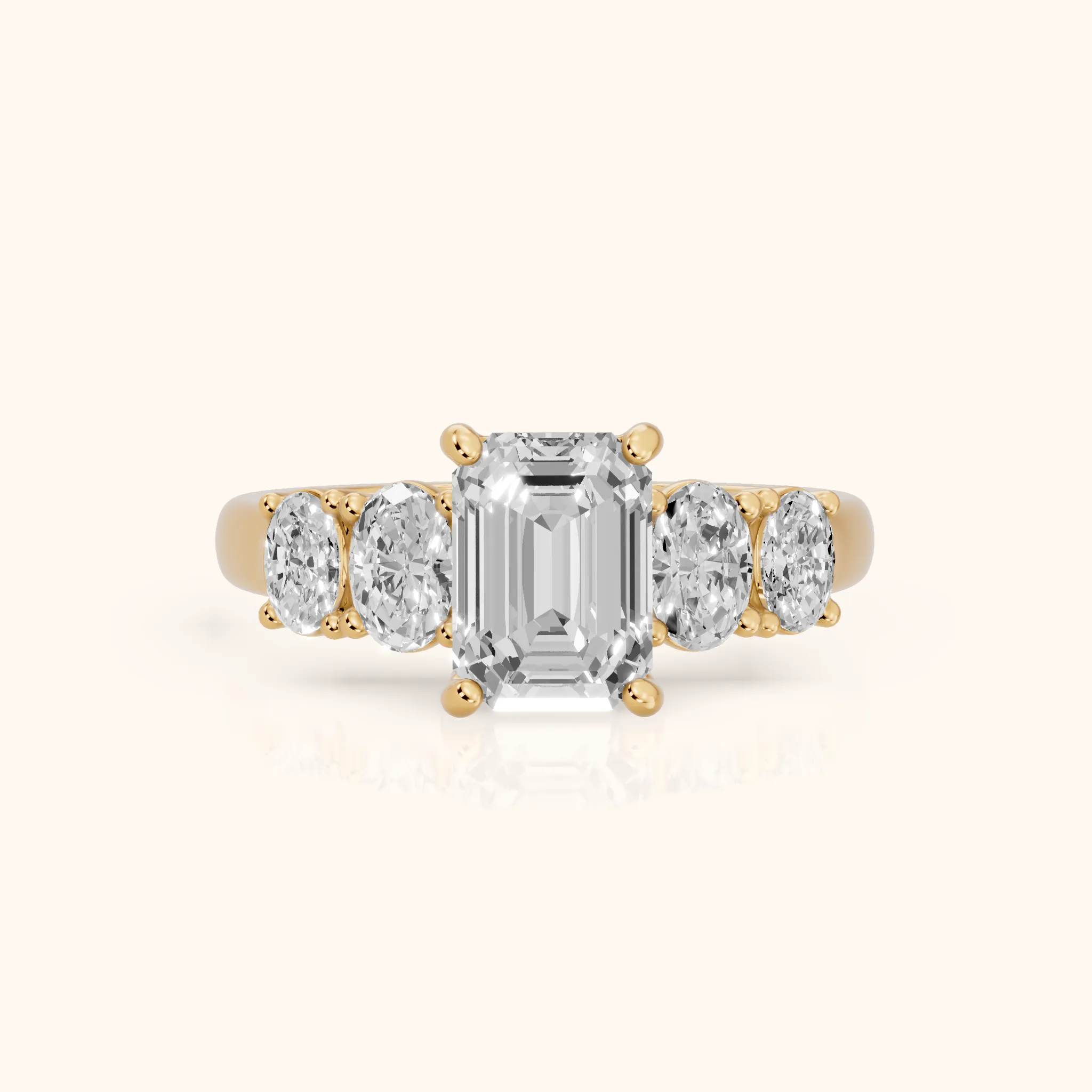 Judith Statement Five-Stone Emerald Diamond Engagement Ring in Yellow Gold — view 1