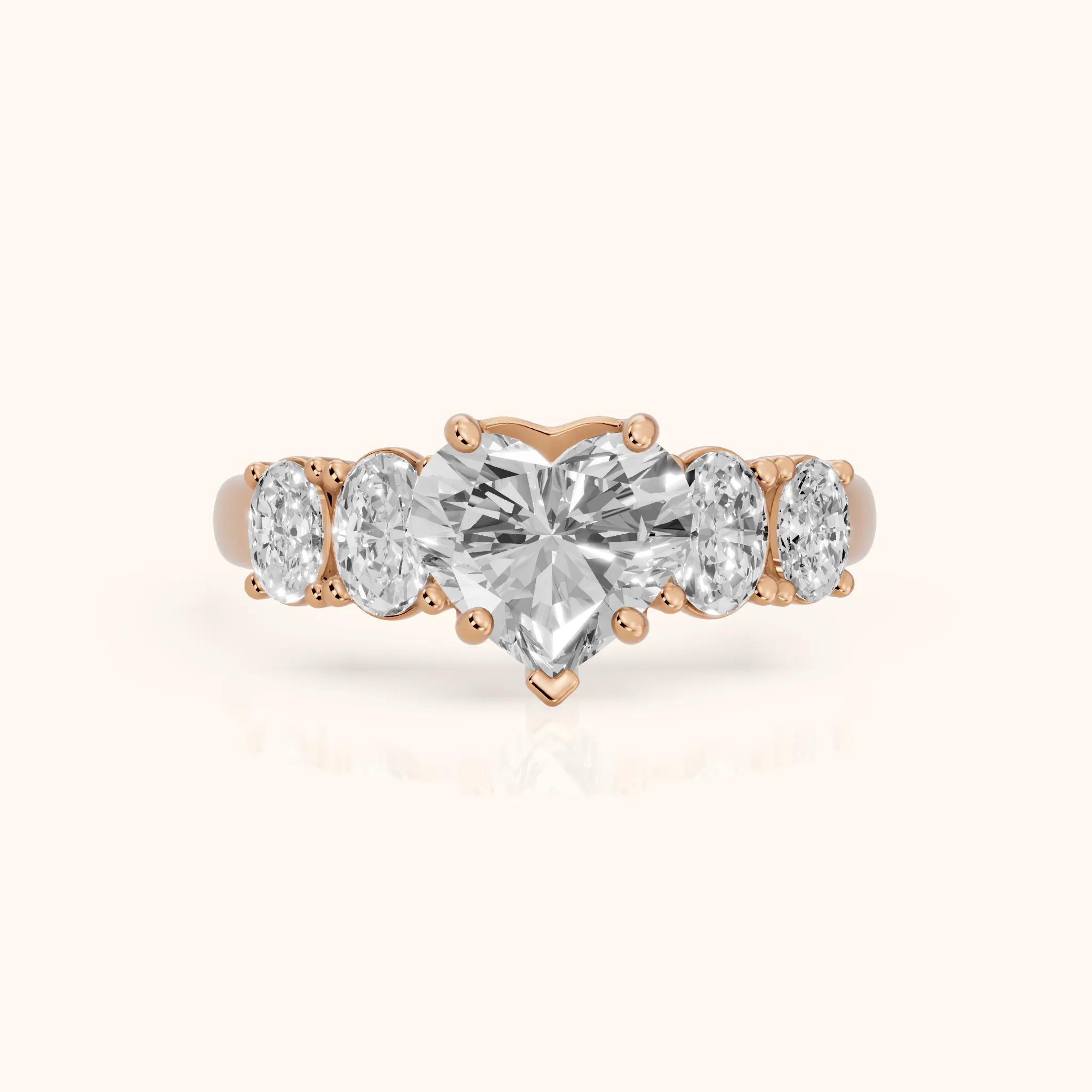 Judith Statement Five-Stone Heart Diamond Engagement Ring in Rose Gold — view 1