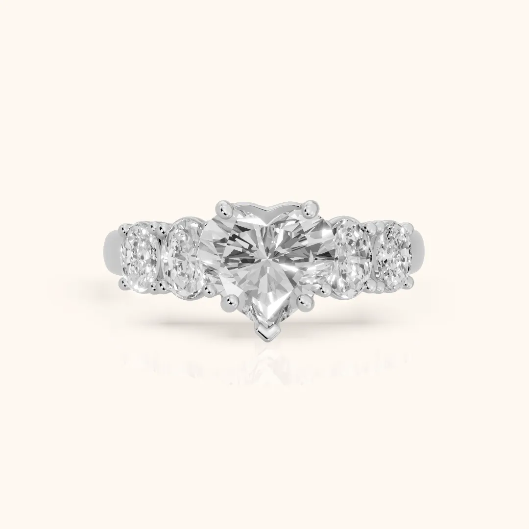 Judith Statement Five-Stone Heart Diamond Engagement Ring in Silver — view 2