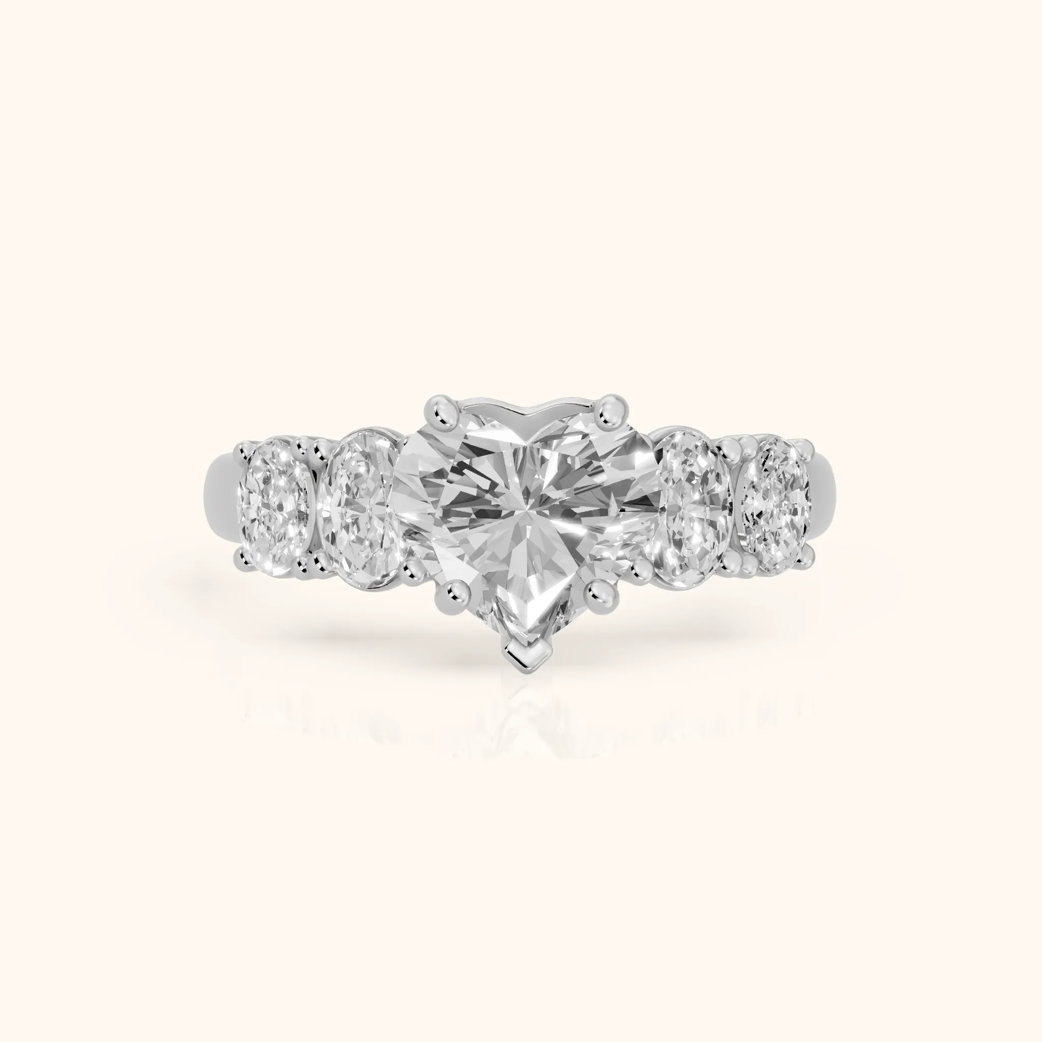 Judith Statement Five-Stone Heart Diamond Engagement Ring in Silver — view 1
