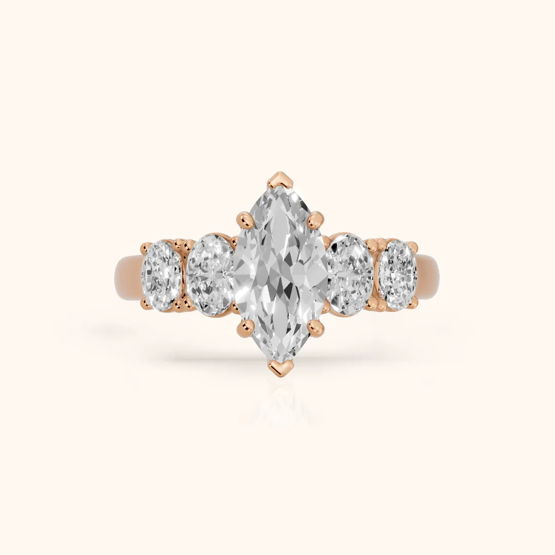 Judith Statement Five-Stone Marquise Diamond Engagement Ring in Rose Gold — view 2