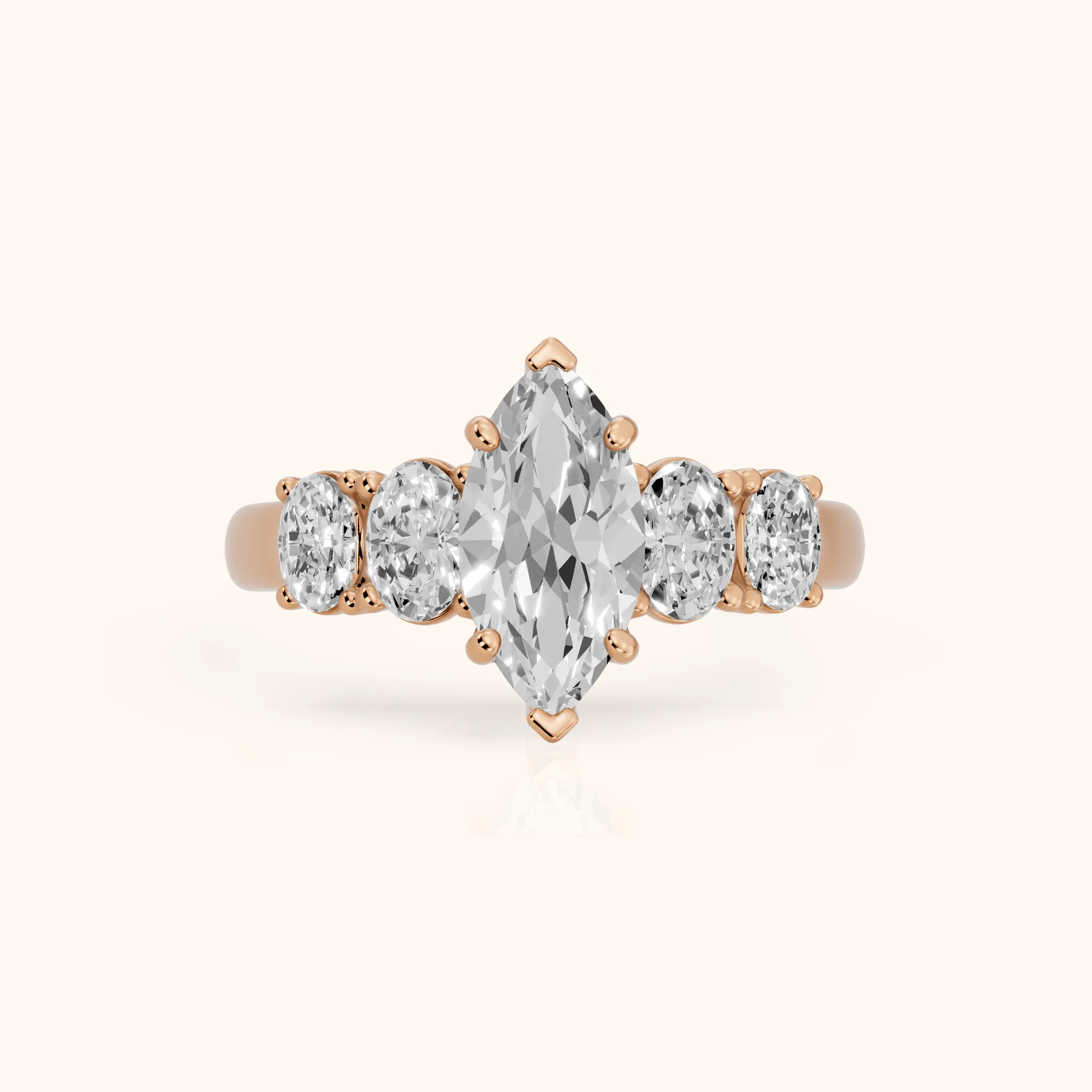Judith Statement Five-Stone Marquise Diamond Engagement Ring in Rose Gold — view 1