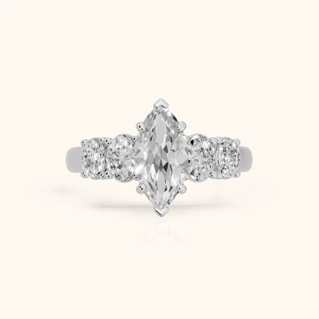 Judith Statement Five-Stone Marquise Diamond Engagement Ring in Silver — view 2