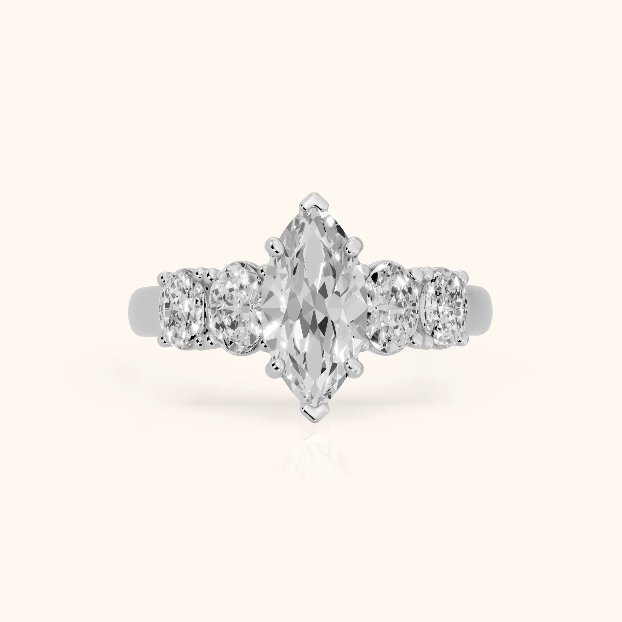Judith Statement Five-Stone Marquise Diamond Engagement Ring in Silver — view 1