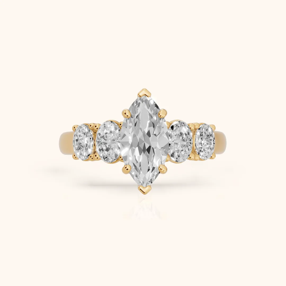 Judith Statement Five-Stone Marquise Diamond Engagement Ring in Yellow Gold — view 2