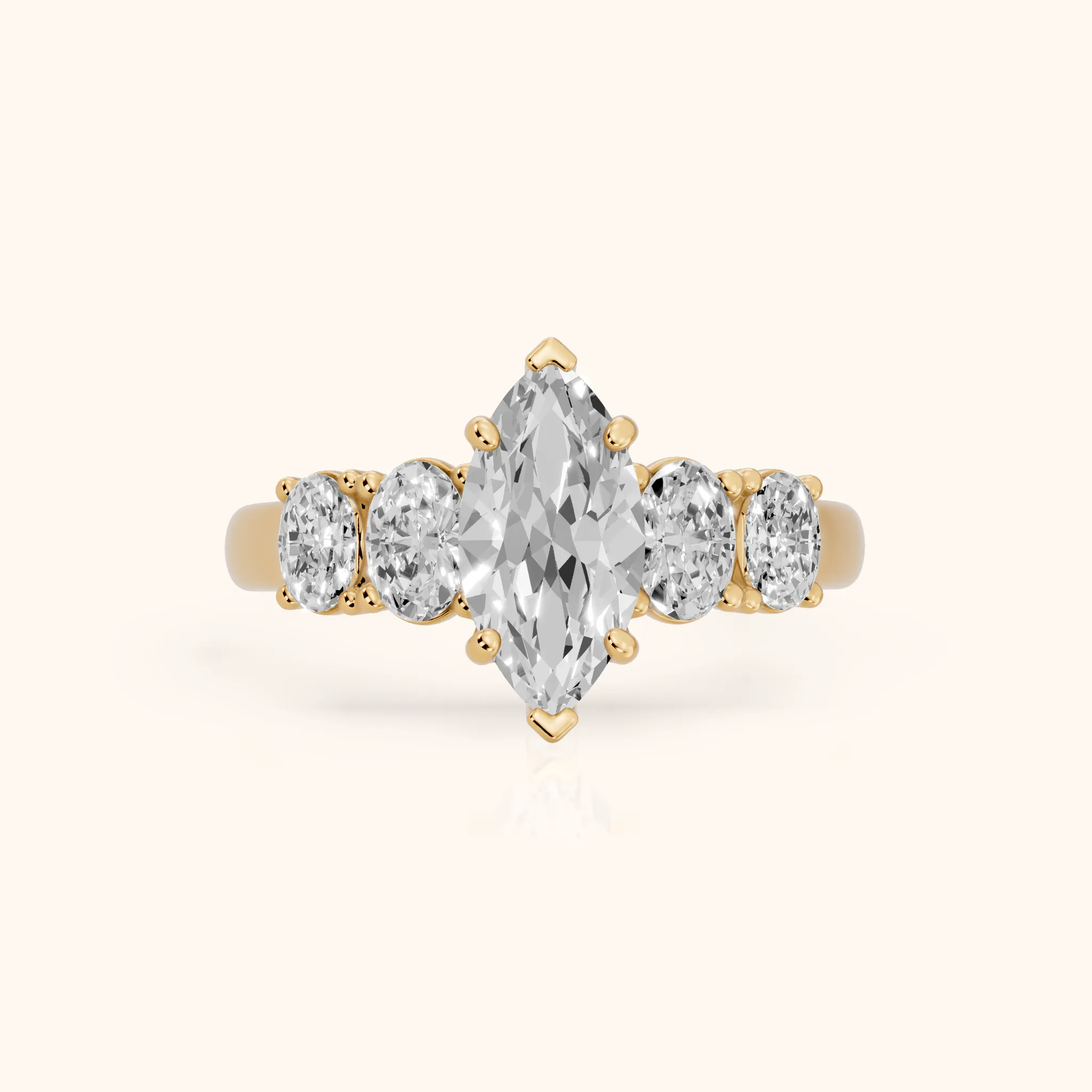 Judith Statement Five-Stone Marquise Diamond Engagement Ring in Yellow Gold — view 1