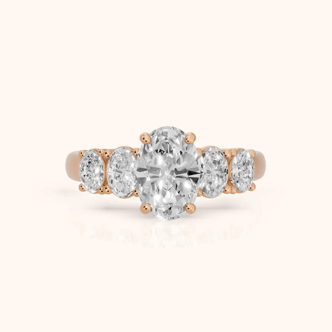 Judith Statement Five-Stone Oval Diamond Engagement Ring in Rose Gold — view 2