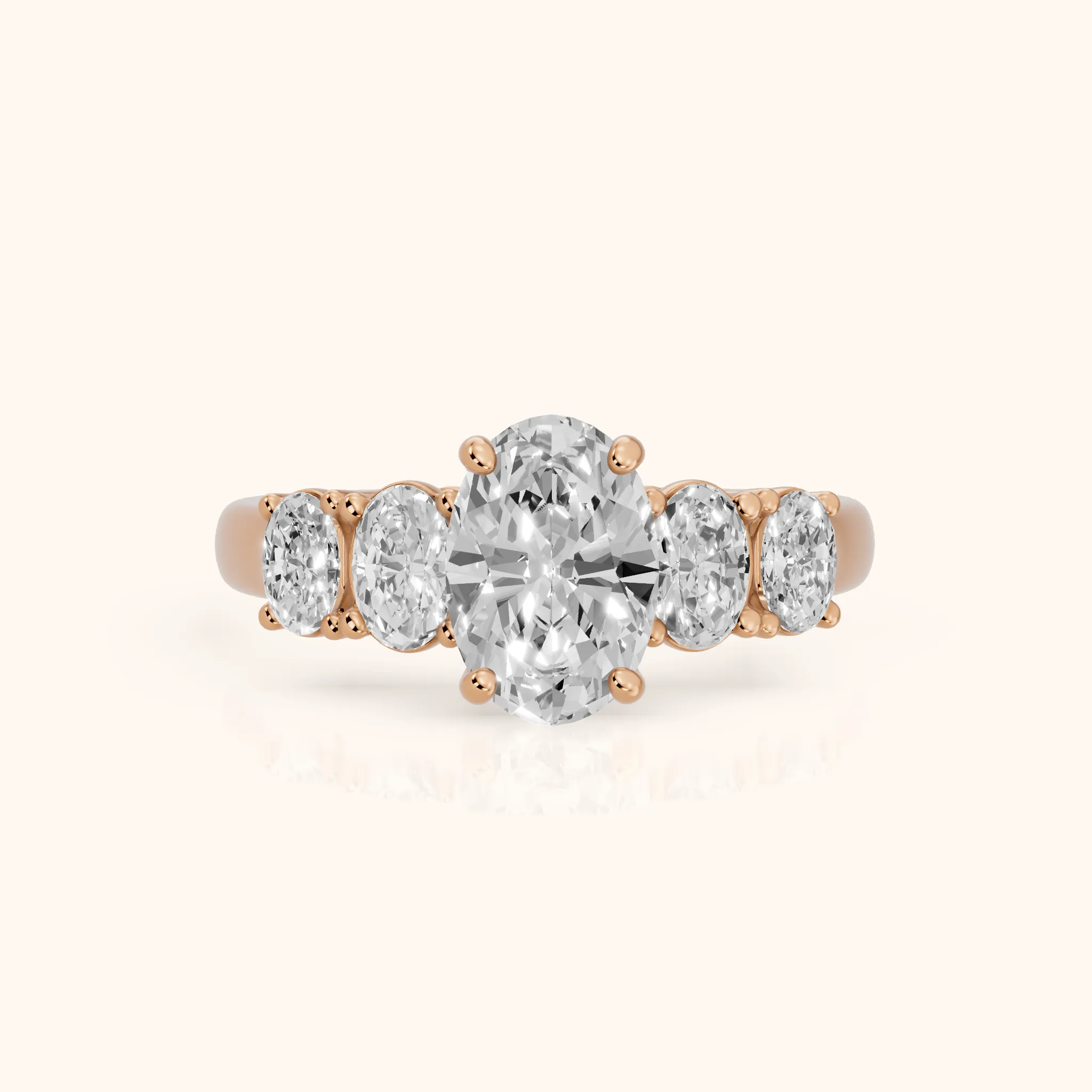 Judith Statement Five-Stone Oval Diamond Engagement Ring in Rose Gold — view 1