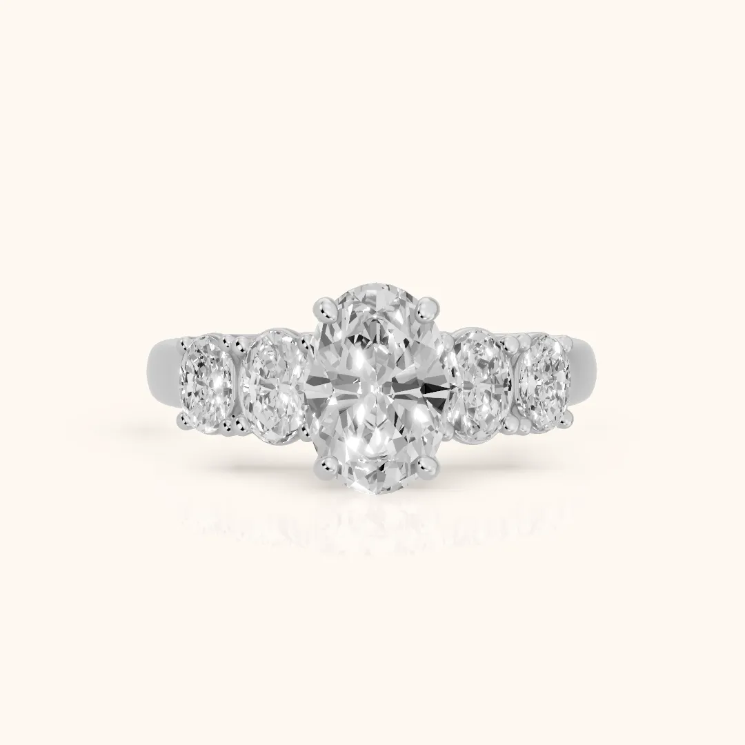 Judith Statement Five-Stone Oval Diamond Engagement Ring in Silver — view 2