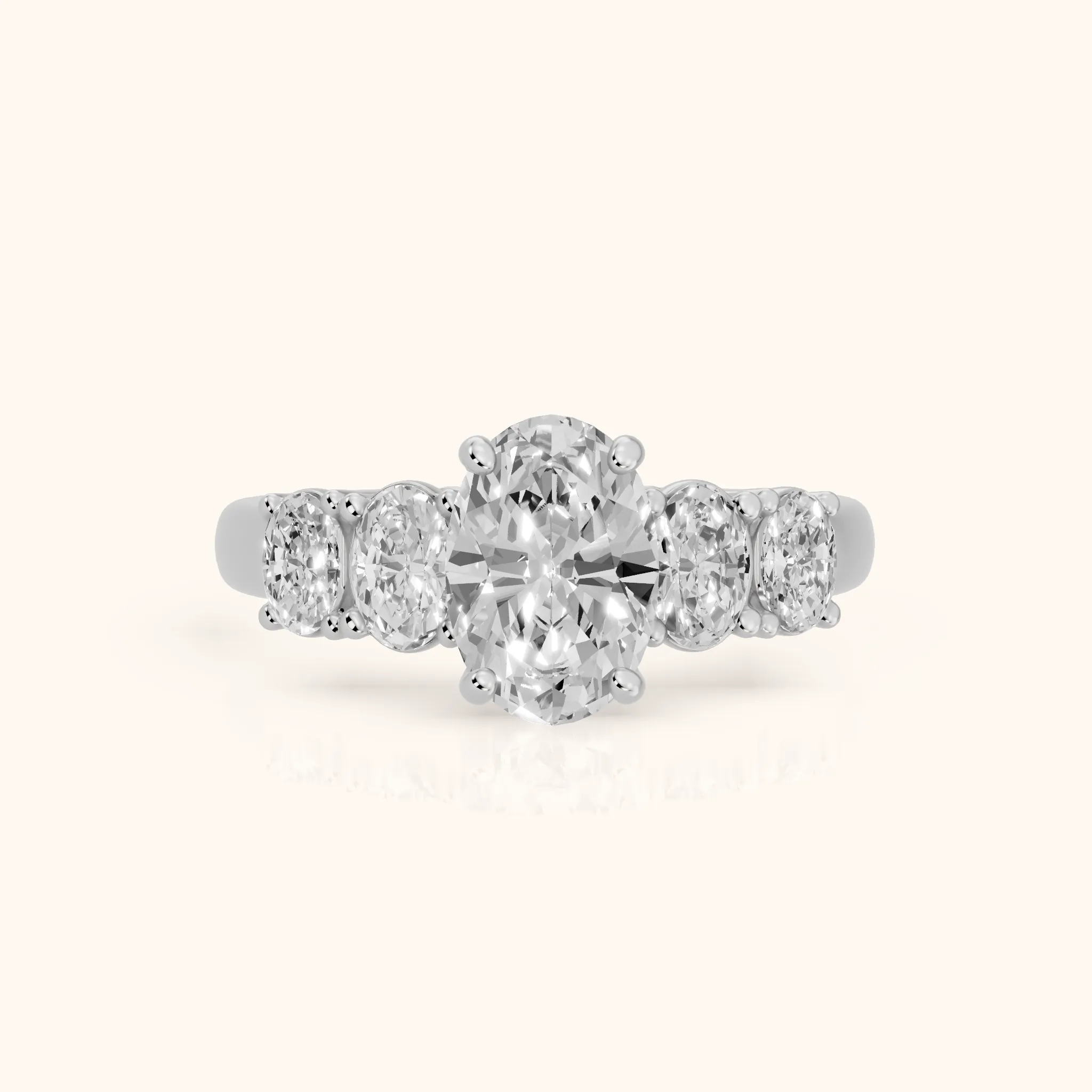 Judith Statement Five-Stone Oval Diamond Engagement Ring in Silver — view 1