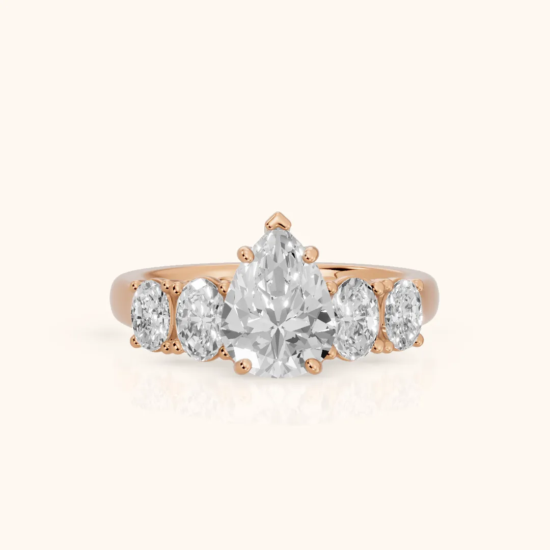 Judith Statement Five-Stone Pear Diamond Engagement Ring in Rose Gold — view 2