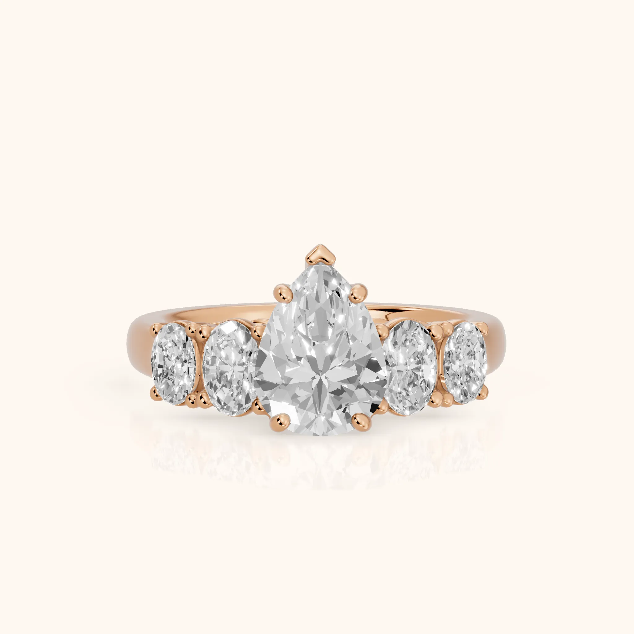 Judith Statement Five-Stone Pear Diamond Engagement Ring in Rose Gold — view 1