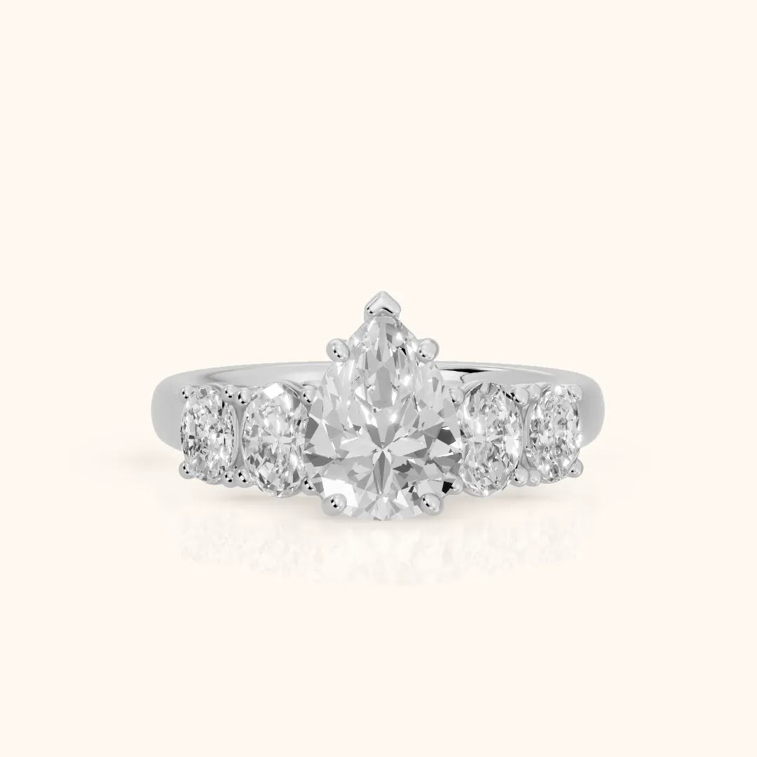 Judith Statement Five-Stone Pear Diamond Engagement Ring in Silver — view 2