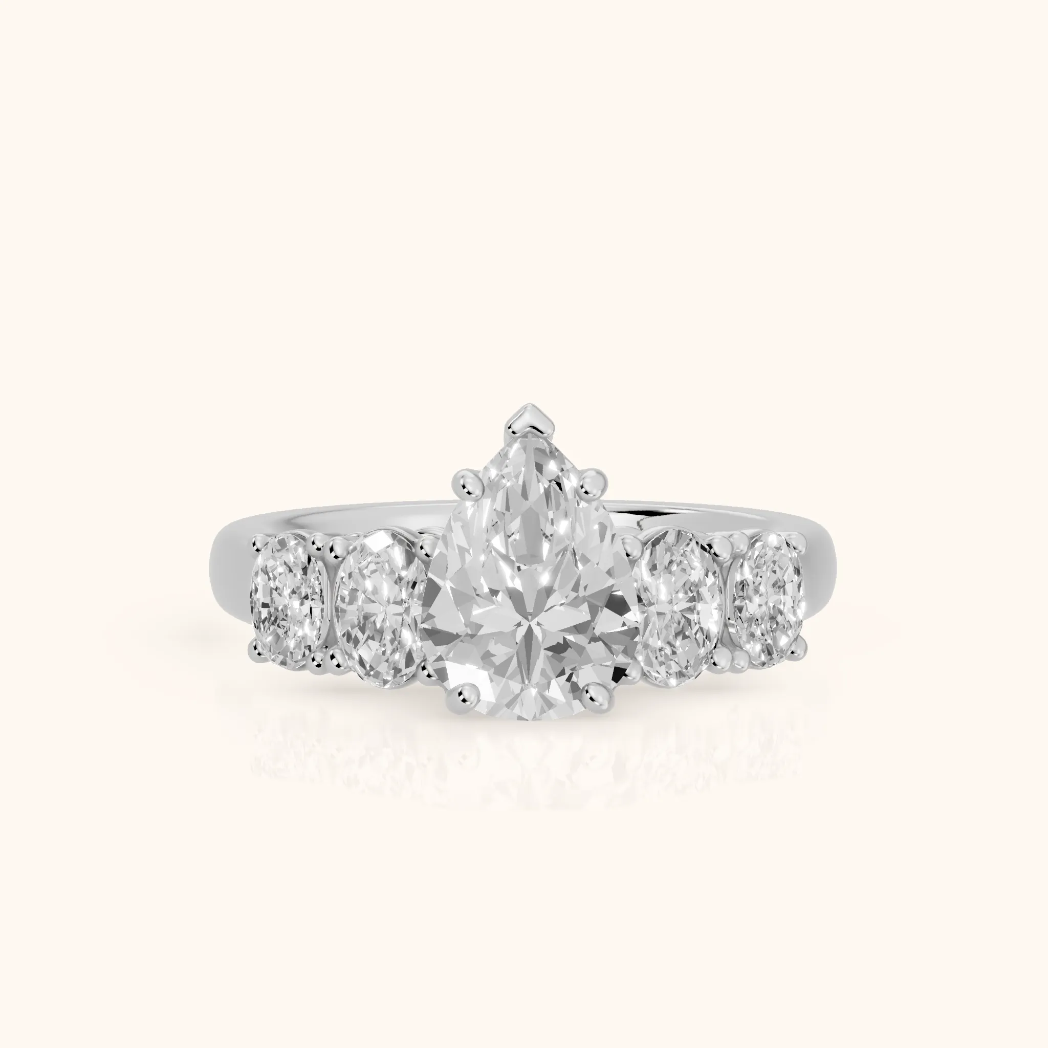 Judith Statement Five-Stone Pear Diamond Engagement Ring in Silver — view 1