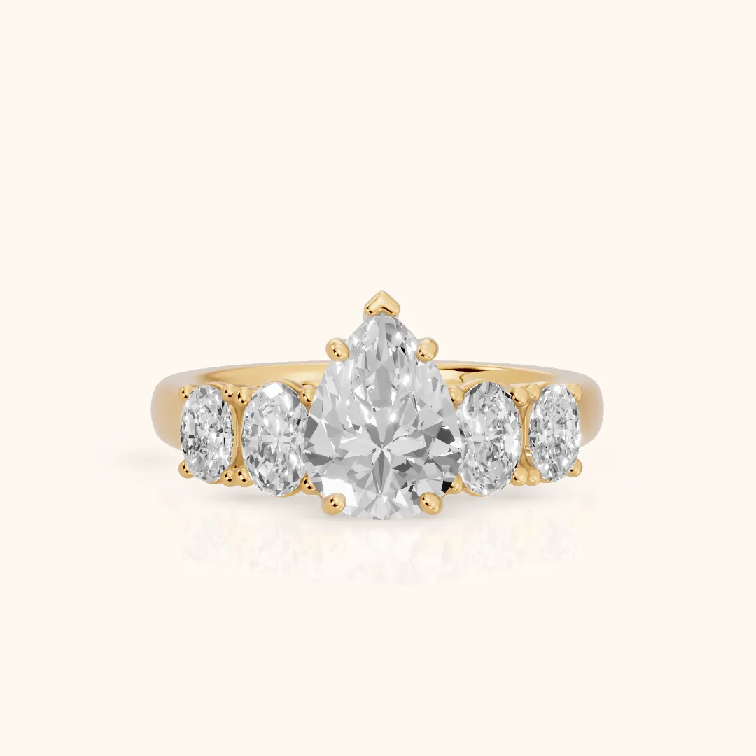 Judith Statement Five-Stone Pear Diamond Engagement Ring in Yellow Gold — view 2