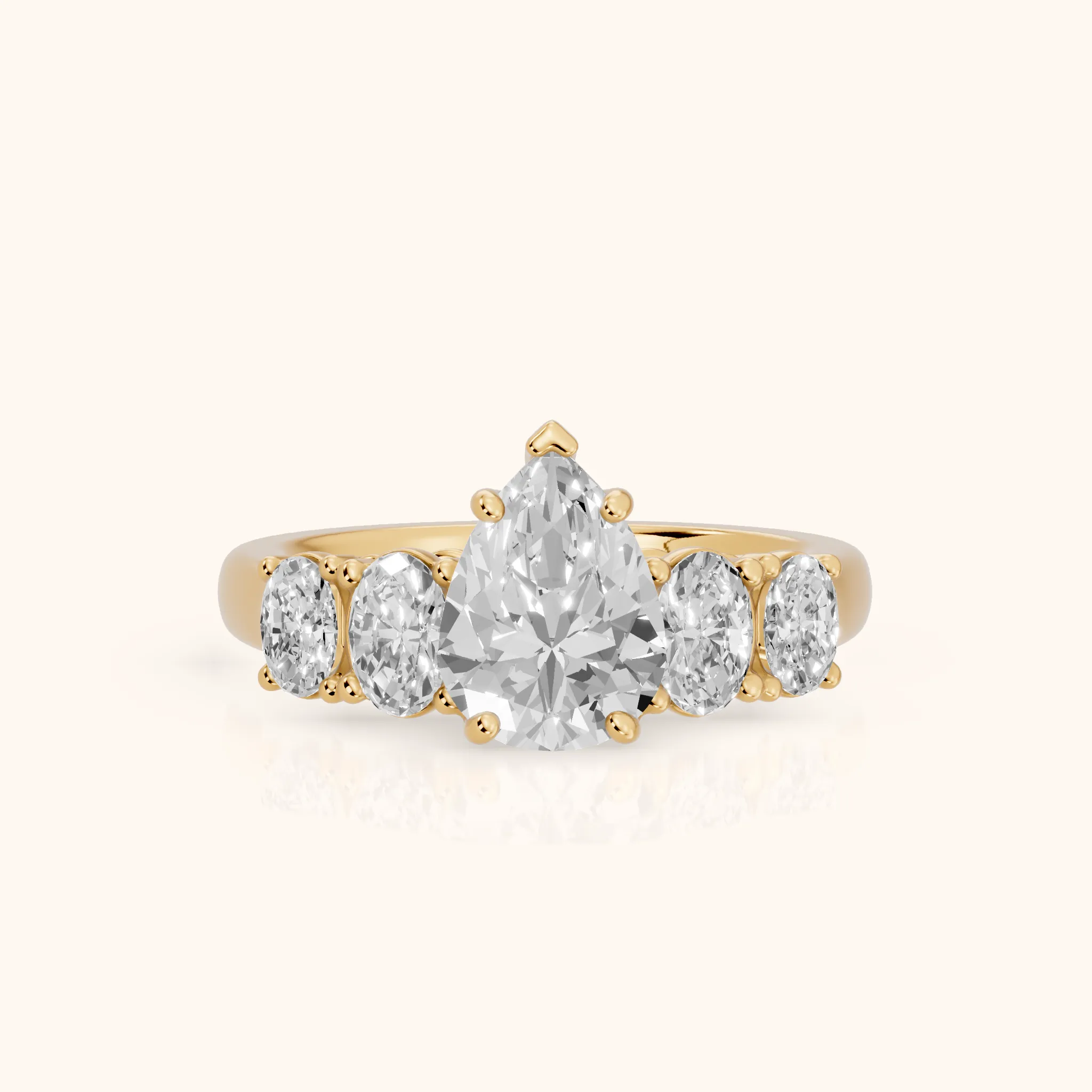 Judith Statement Five-Stone Pear Diamond Engagement Ring in Yellow Gold — view 1