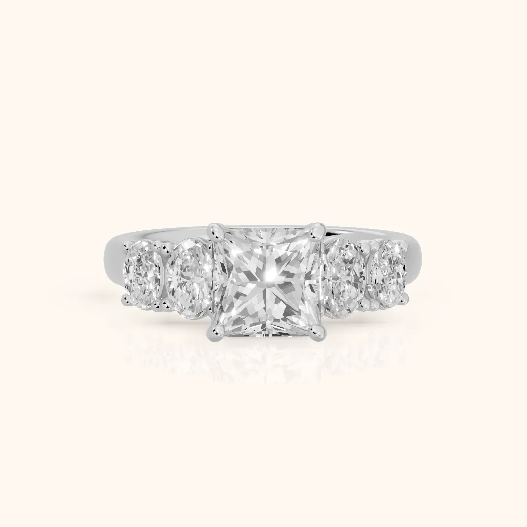 Judith Statement Five-Stone Princess Diamond Engagement Ring in Silver — view 2