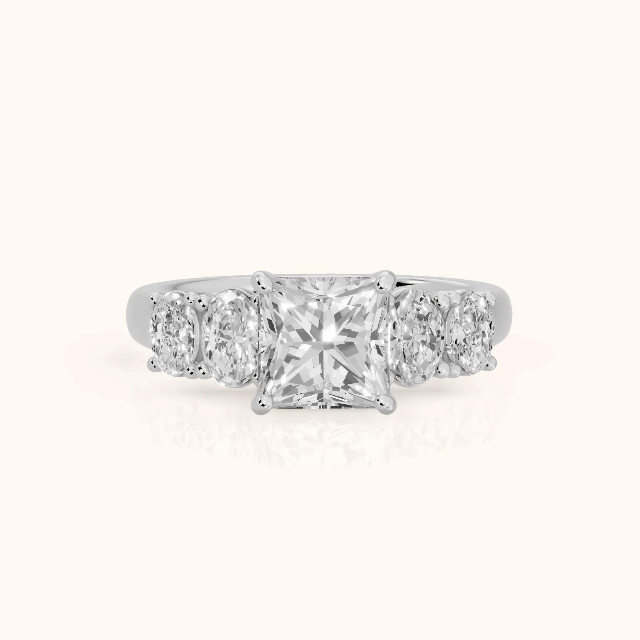 Judith Statement Five-Stone Princess Diamond Engagement Ring in Silver — view 1