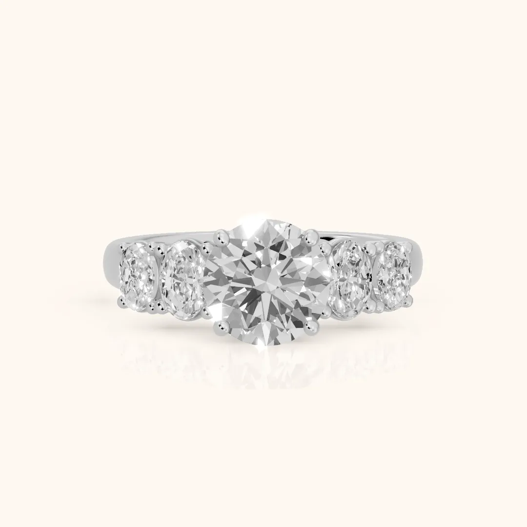 Judith Statement Five-Stone Round Diamond Engagement Ring in Silver — view 2