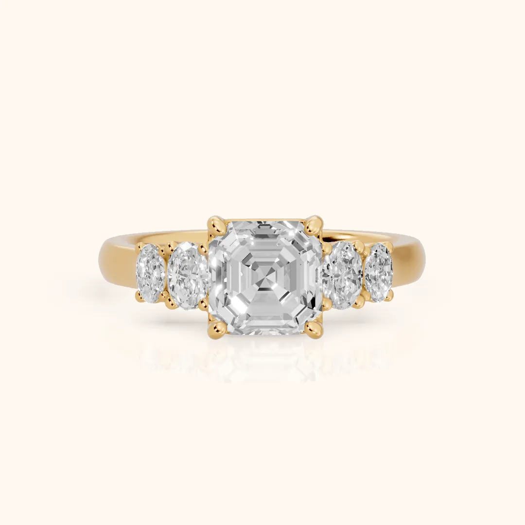 Kirsten Graduated Five-Stone Asscher Diamond Engagement Ring in Yellow Gold — view 2