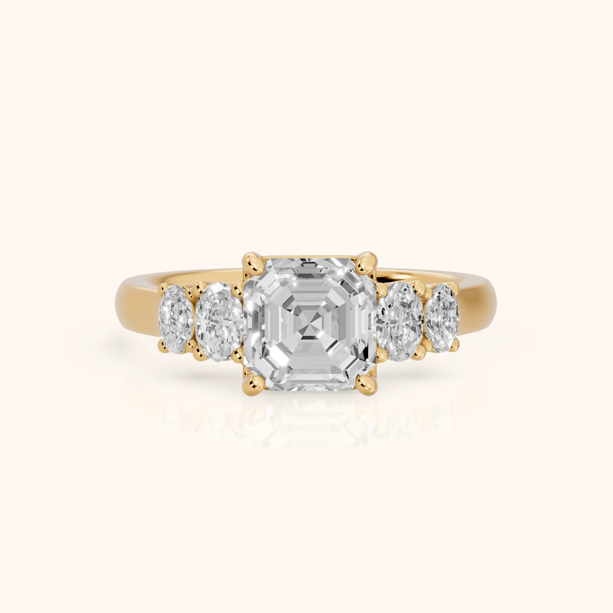 Kirsten Graduated Five-Stone Asscher Diamond Engagement Ring in Yellow Gold — view 1