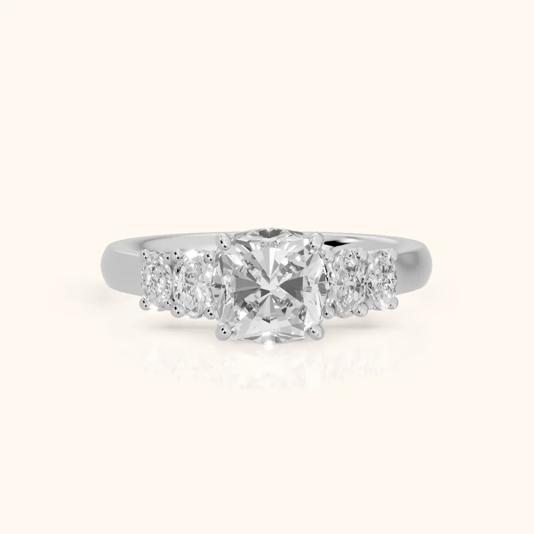 Kirsten Graduated Five-Stone Cushion Diamond Engagement Ring in Silver — view 2