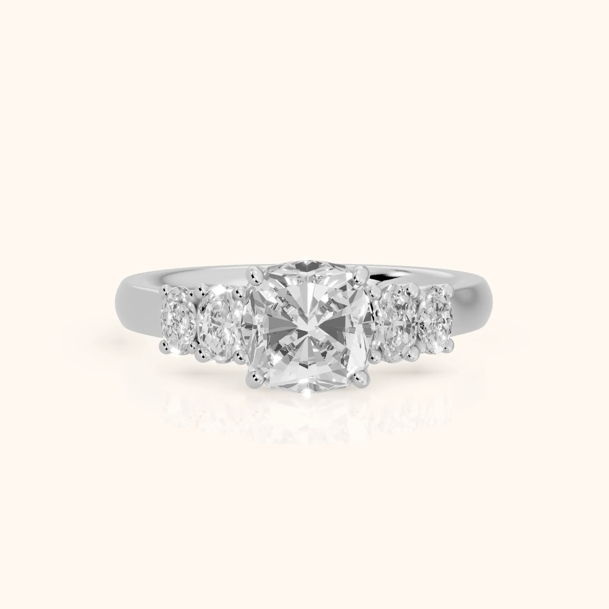Kirsten Graduated Five-Stone Cushion Diamond Engagement Ring in Silver — view 1