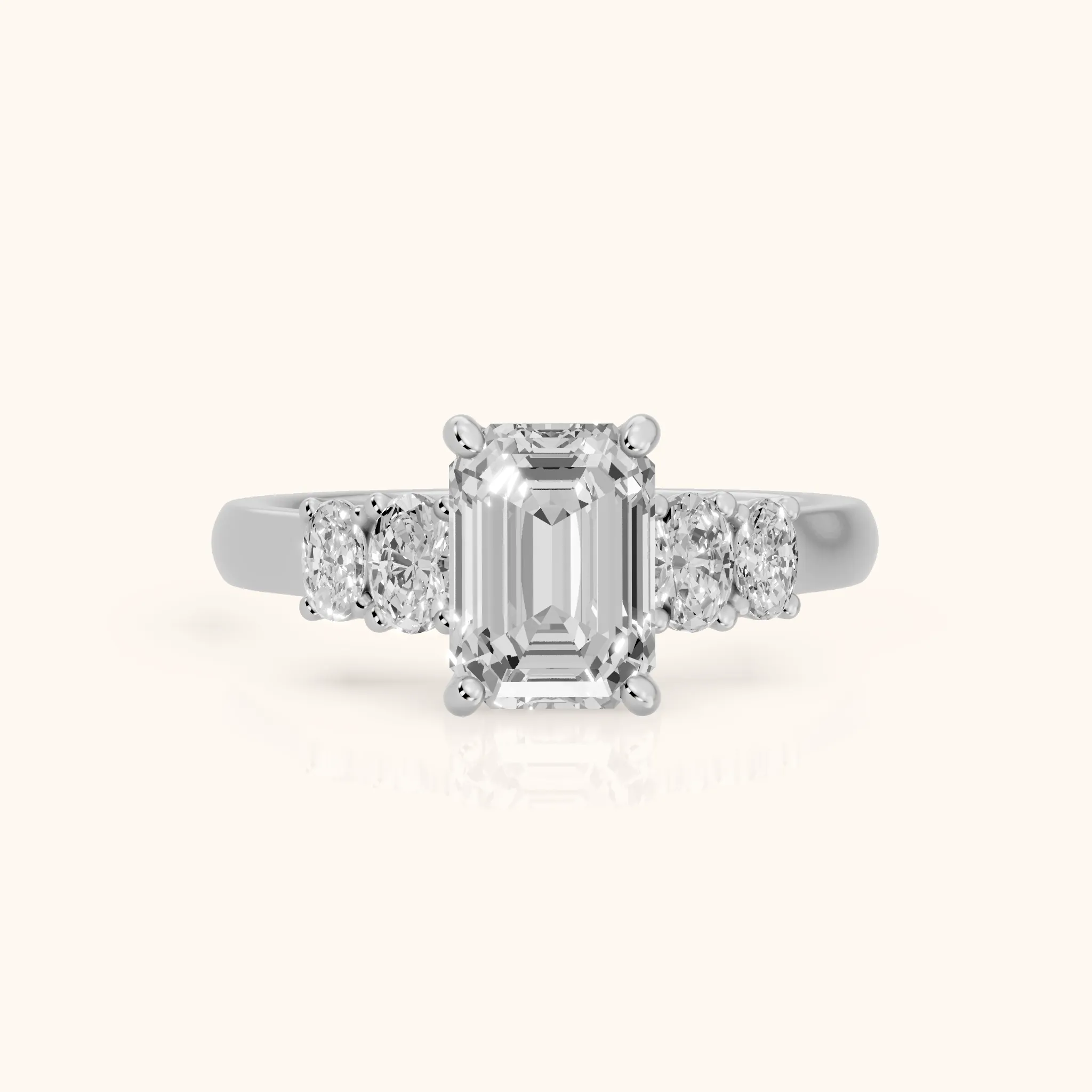Kirsten Graduated Five-Stone Emerald Diamond Engagement Ring in White Gold — view 1