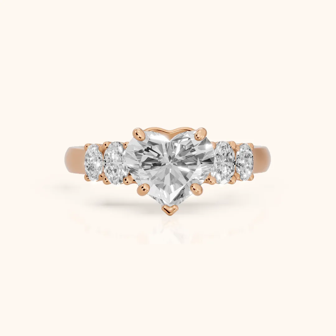 Kirsten Graduated Five-Stone Heart Diamond Engagement Ring in Rose Gold — view 2
