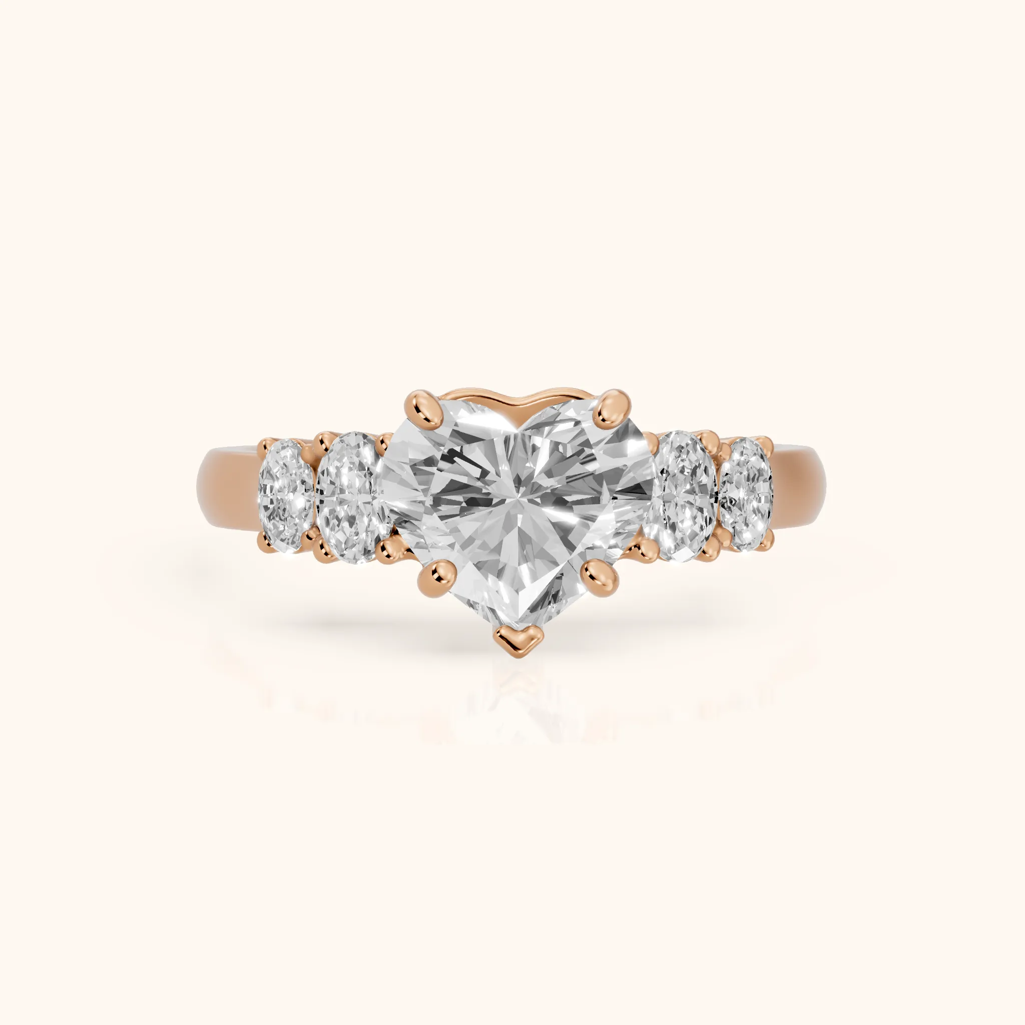 Kirsten Graduated Five-Stone Heart Diamond Engagement Ring in Rose Gold — view 1