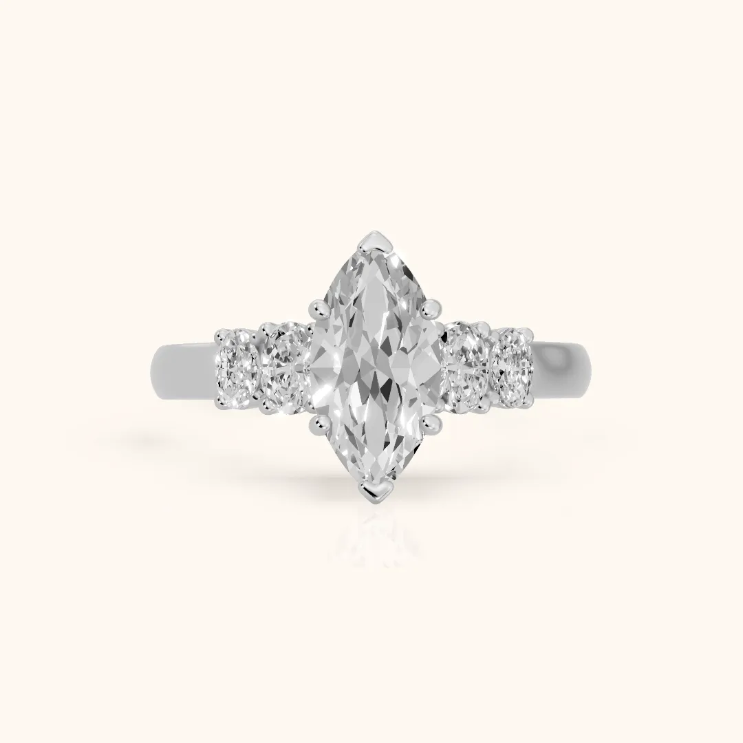 Kirsten Graduated Five-Stone Marquise Diamond Engagement Ring in Silver — view 2
