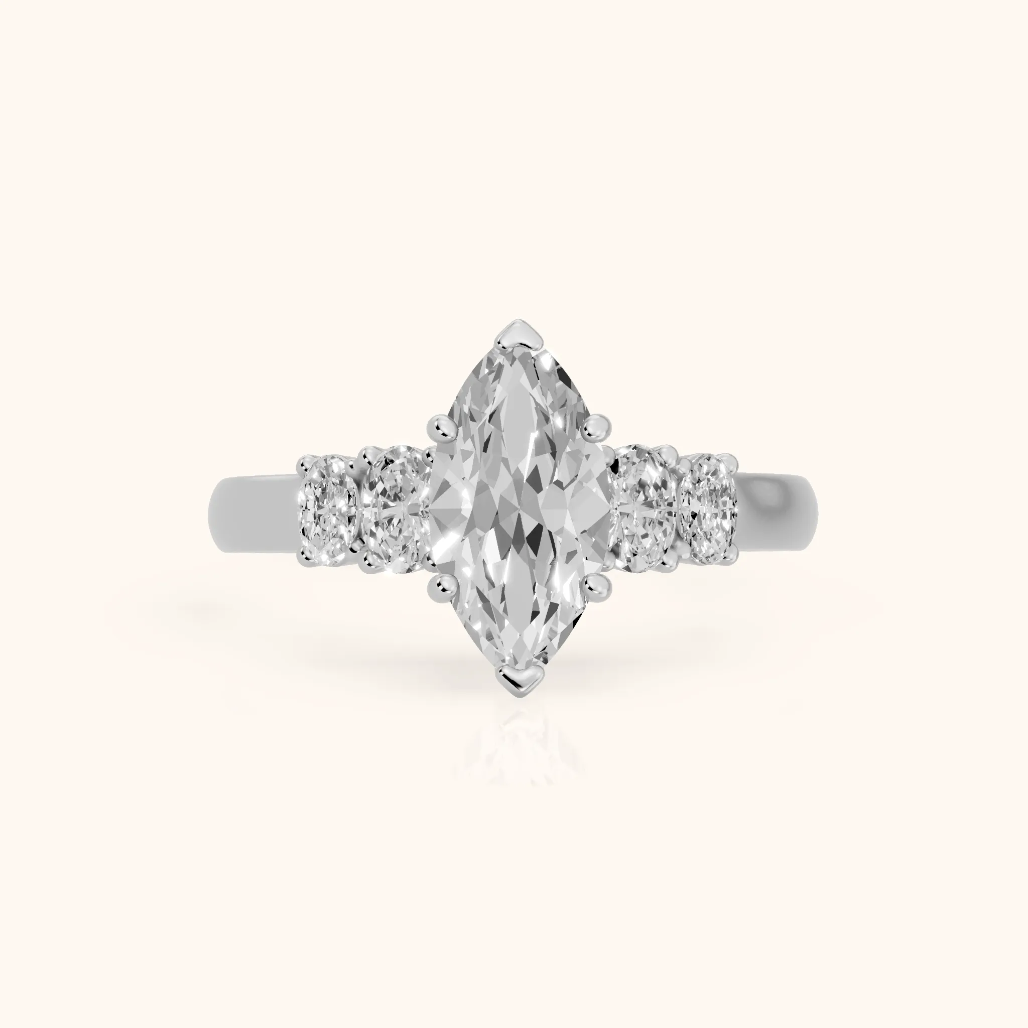Kirsten Graduated Five-Stone Marquise Diamond Engagement Ring in Silver — view 1