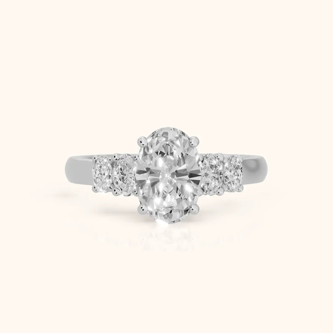 Kirsten Graduated Five-Stone Oval Diamond Engagement Ring in Silver — view 2