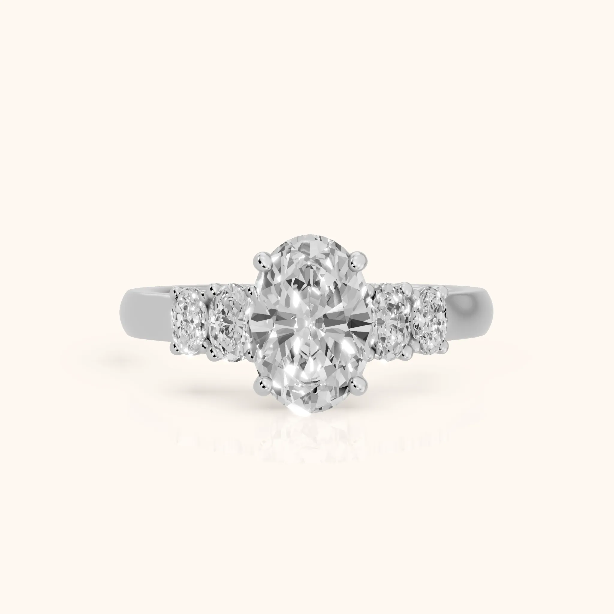 Kirsten Graduated Five-Stone Oval Diamond Engagement Ring in Silver — view 1