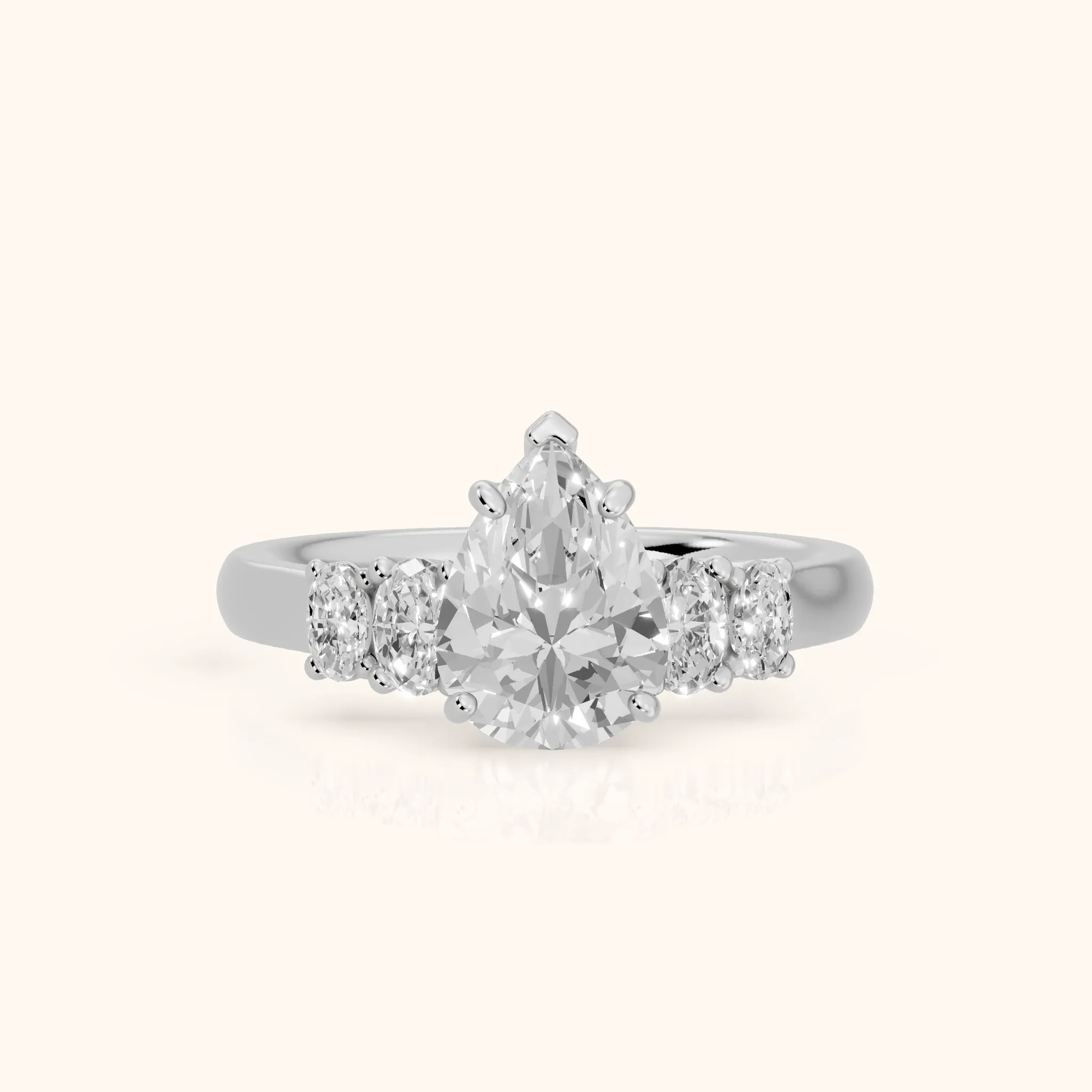Kirsten Graduated Five-Stone Pear Diamond Engagement Ring in Silver — view 1