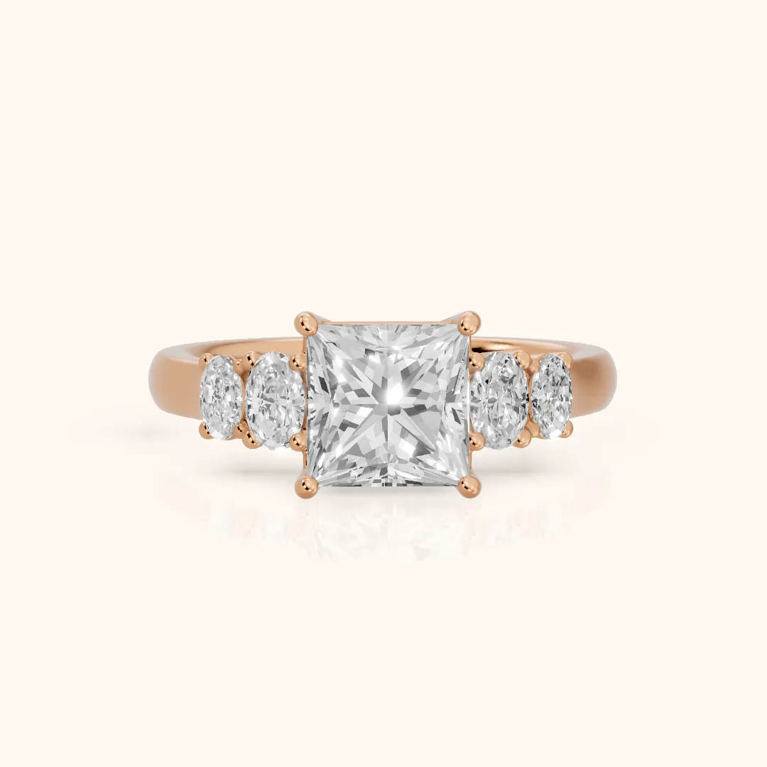 Kirsten Graduated Five-Stone Princess Diamond Engagement Ring in Rose Gold — view 2