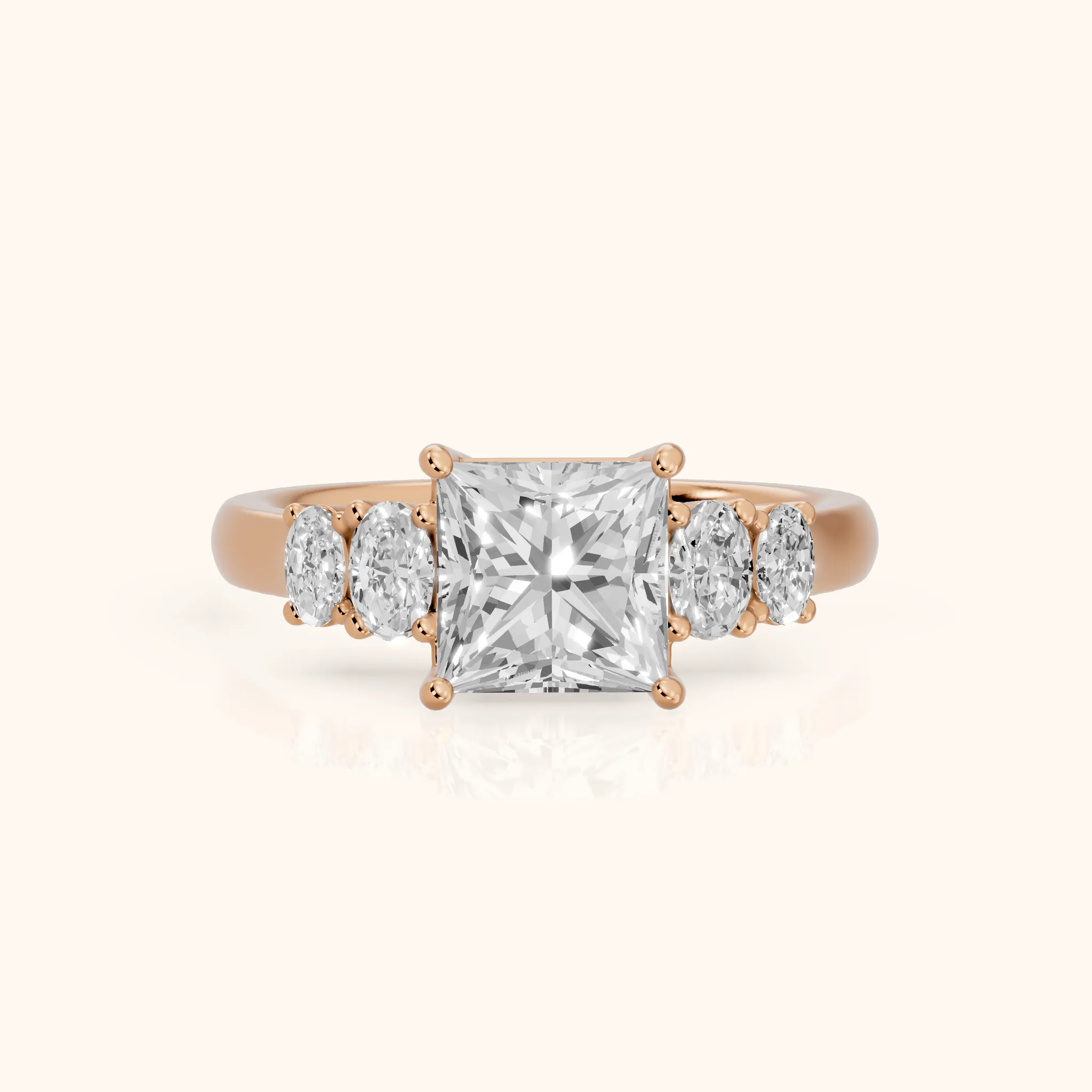 Kirsten Graduated Five-Stone Princess Diamond Engagement Ring in Rose Gold — view 1