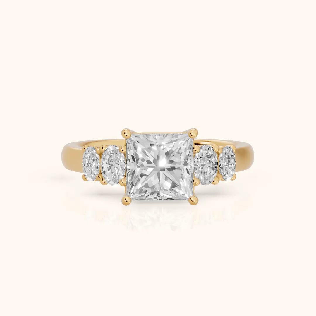 Kirsten Graduated Five-Stone Princess Diamond Engagement Ring in Yellow Gold — view 2