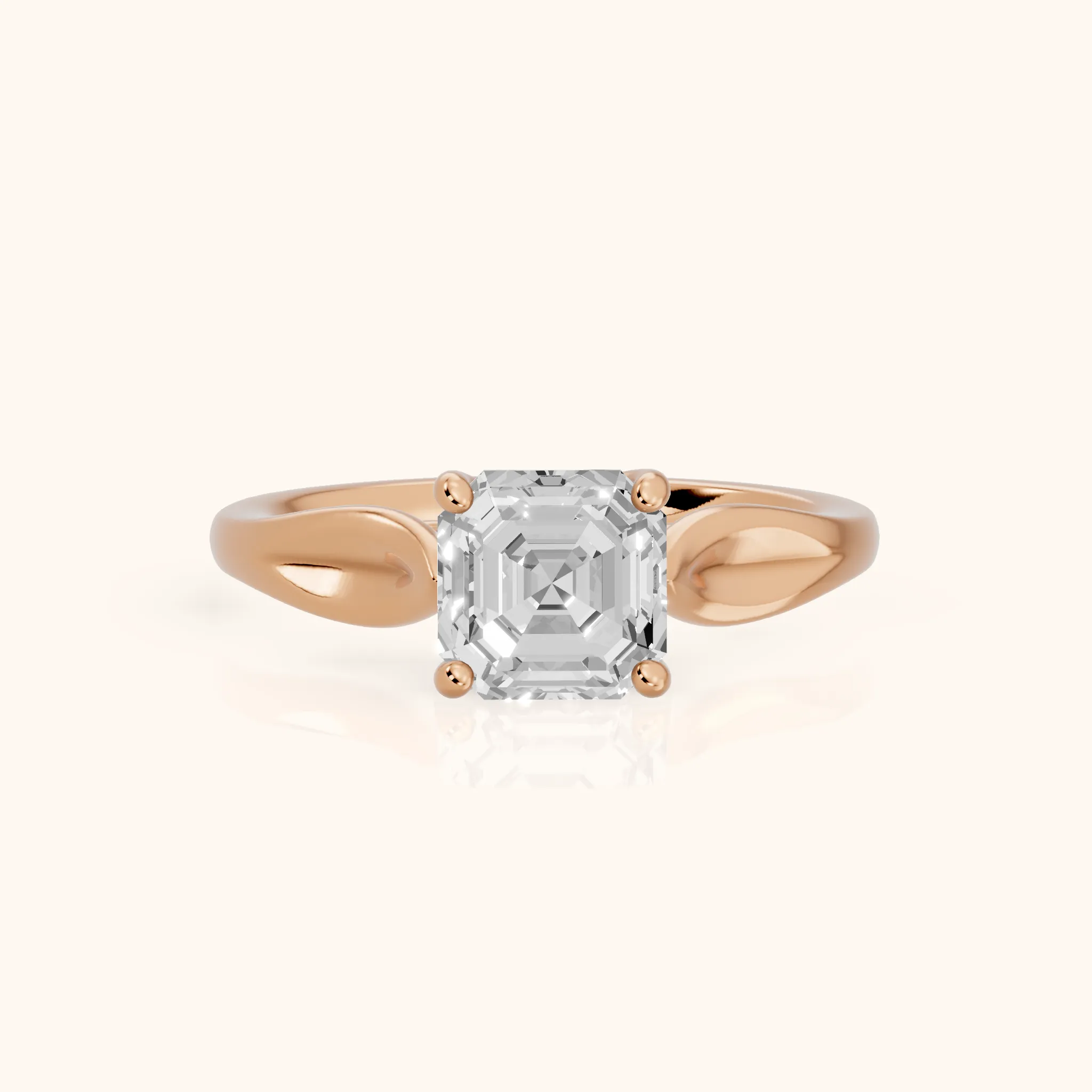Lauretta Leaf Solitaire Asscher Diamond Engagement Ring in Rose Gold — view 1