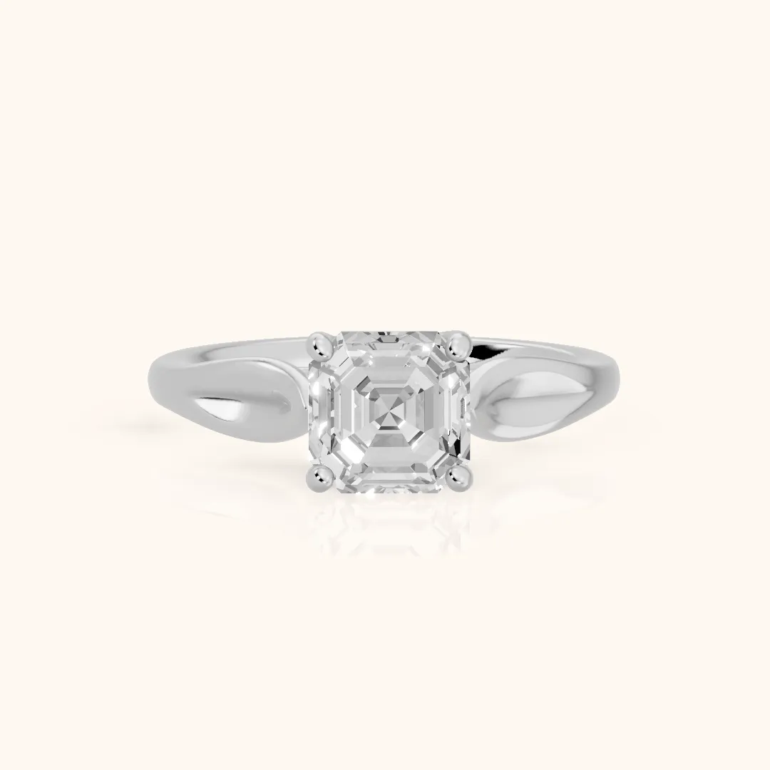 Lauretta Leaf Solitaire Asscher Diamond Engagement Ring in White Gold — view 2