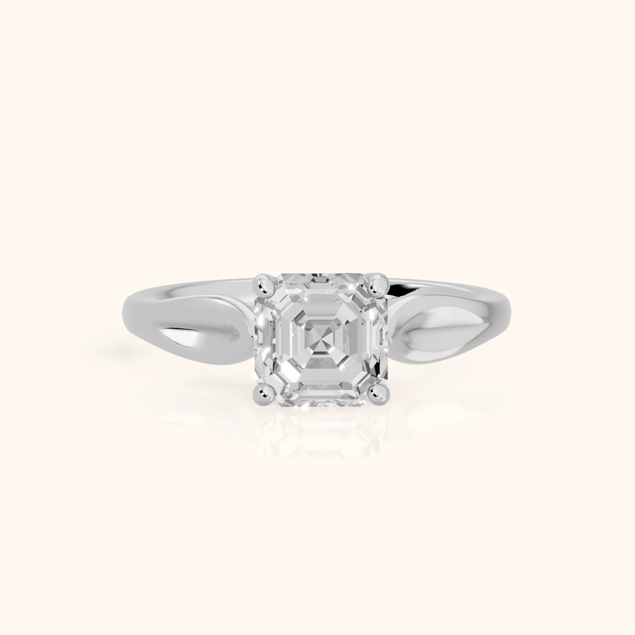 Lauretta Leaf Solitaire Asscher Diamond Engagement Ring in White Gold — view 1