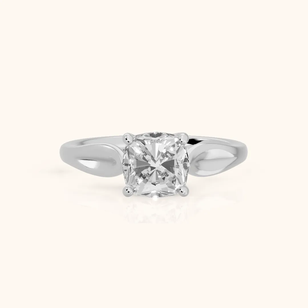 Lauretta Leaf Solitaire Cushion Diamond Engagement Ring in Silver — view 2